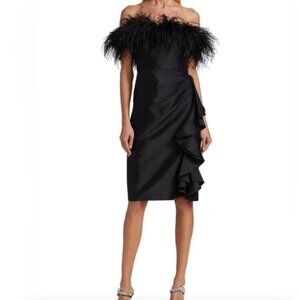 Badgley Mischka Off The Shoulder Feather Cocktail Dress, Black